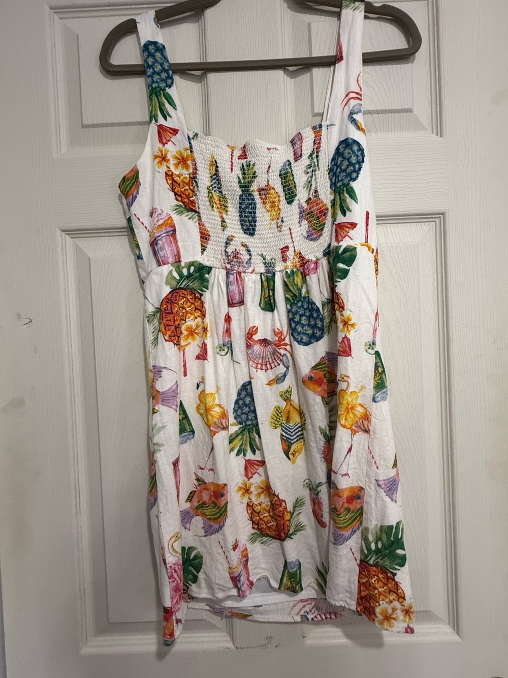 By the River Tropical Fish & Pineapple Summer Smocked Dress L